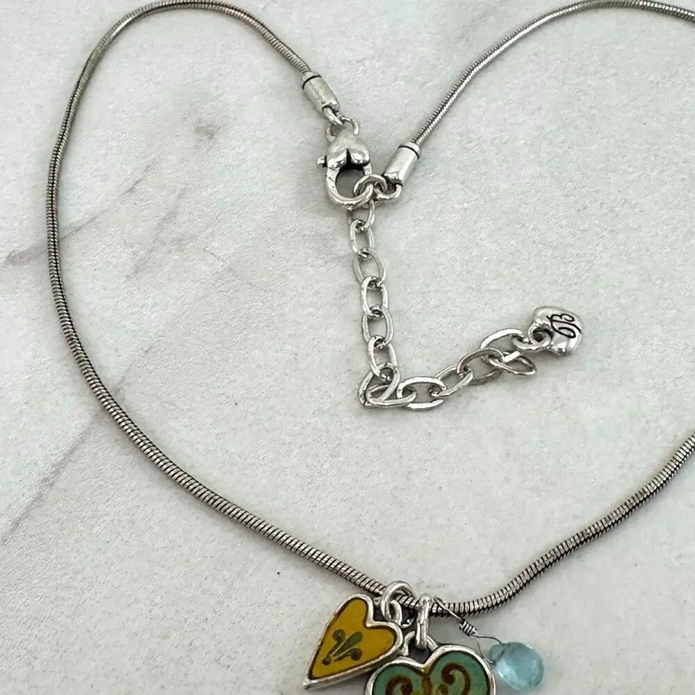 Brighton Gratitude Love 2 Hearts blue gem reversible necklace